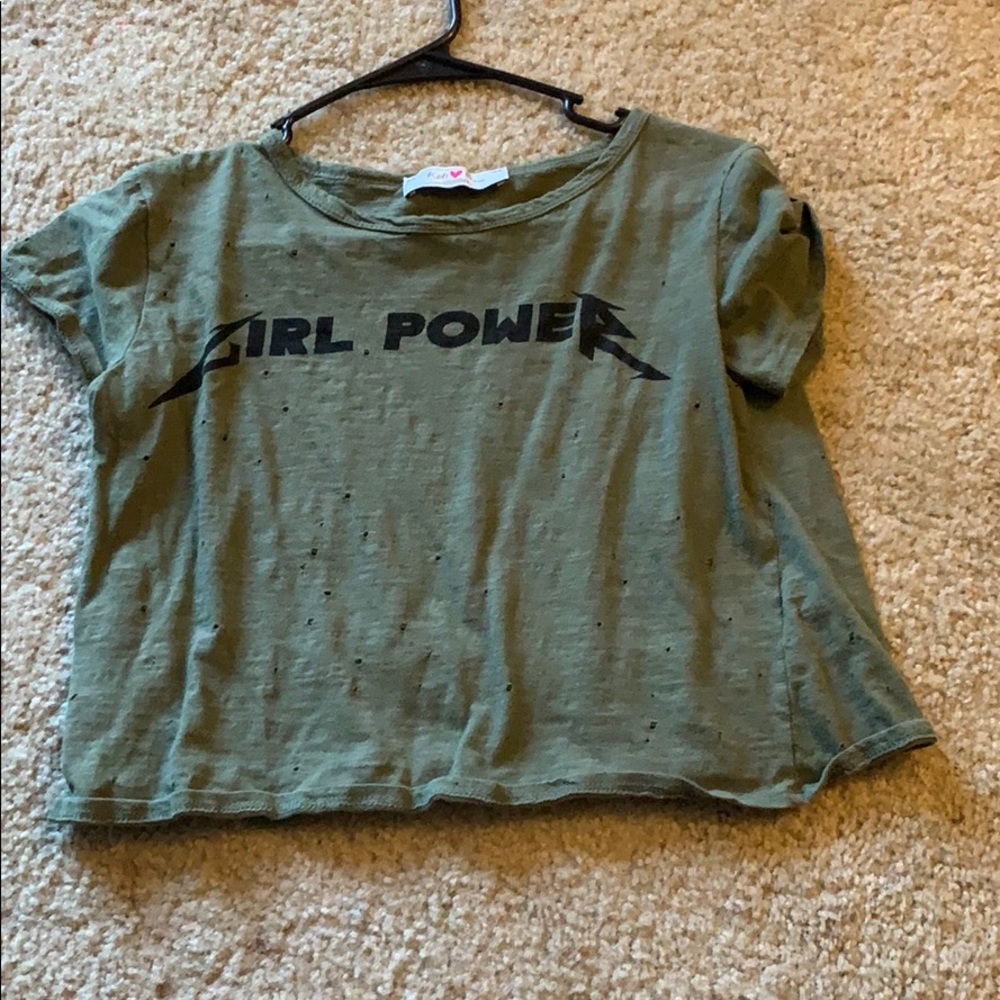 A green cute crop top with rips